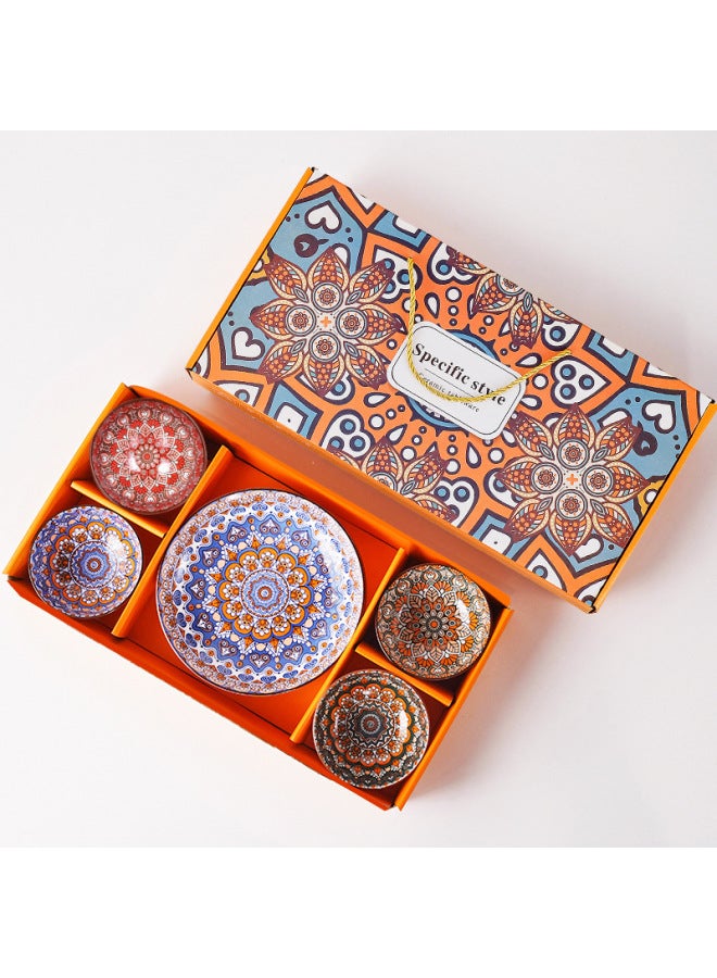 Underglaze Color Bohemian Tableware Set Ceramic Bowl Set Bowl Gift Box Event Tableware Souvenir